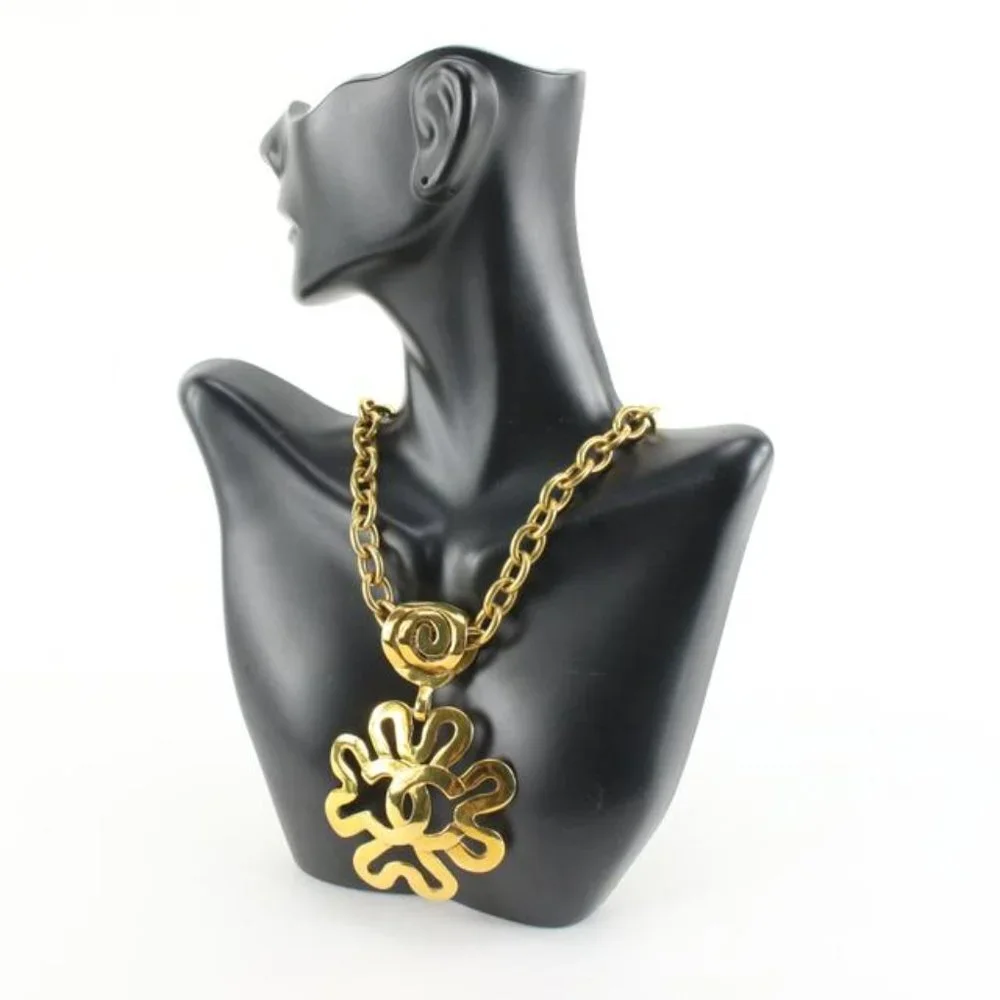 Chanel 95p 24k Gold Plated Jumbo CC Logo Clover Chain Necklace 35cc721s